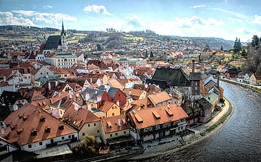 An aerial view over Linz, Austria